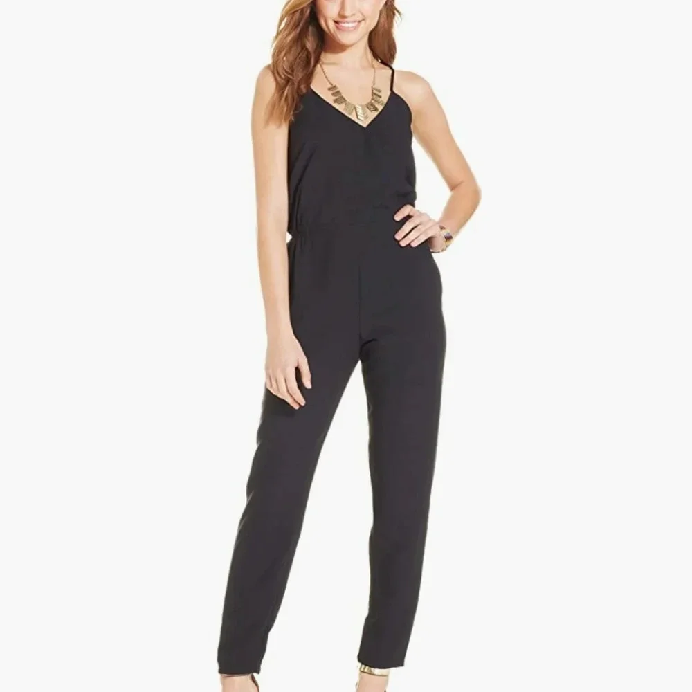 Jessica Simpson Bren Black braided Strap Straight Leg Jumpsuit, Size Large